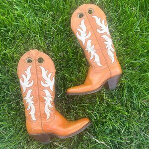 JUSTIN L 4109 USA Leather Western Cowboy Boots Buckaroo Caramel Tan 6.5 C